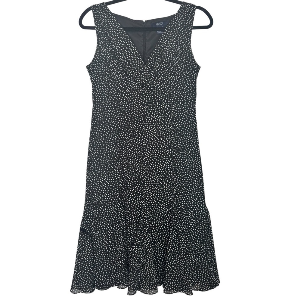 Chaps Women’s Black and White Polka Dot Sleeveless Midi Dress Size 4